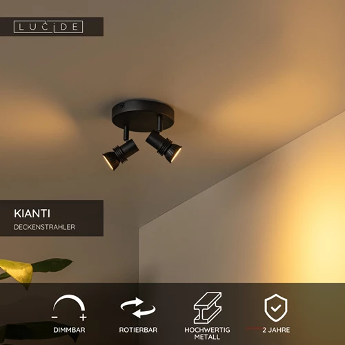 Lucide KIANTI - Deckenstrahler - Ø 15 cm - 2xGU10 - Schwarz - USP